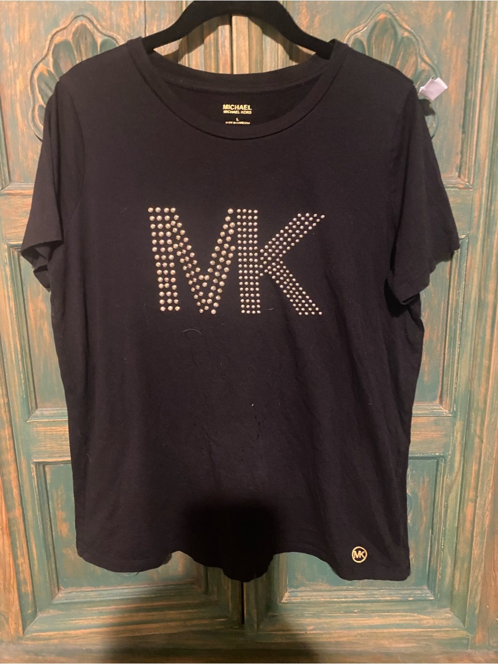 Michael Kors Women Black MK Stud Logo T-Shirt